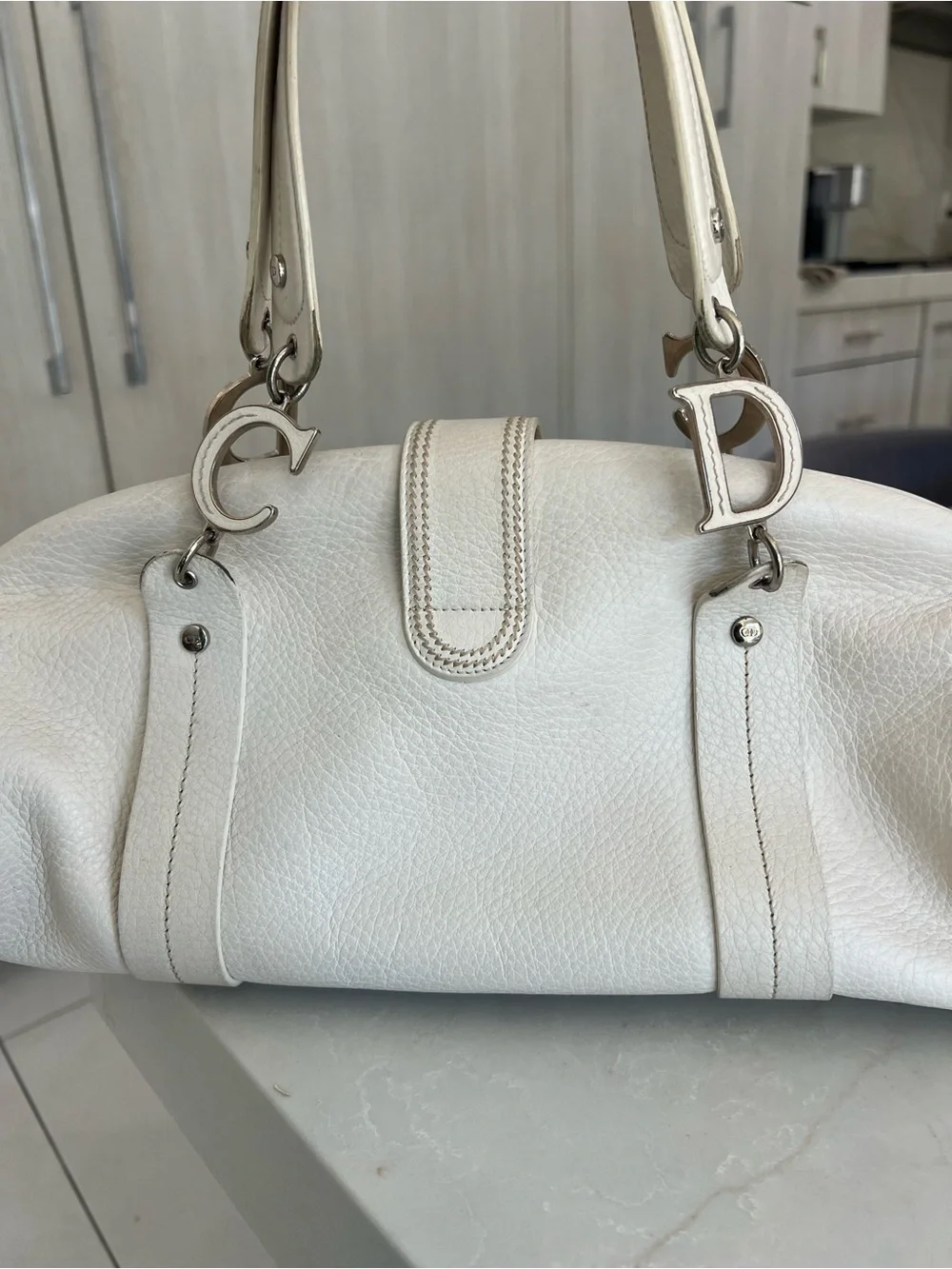 Dior Cream Leather Satchel with Silver Hardware